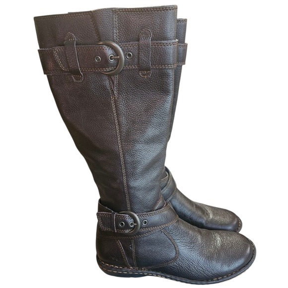 BOC Tall Boots Faye Equestrian Soft Black Pebbled Leather Buckles Women's Sz 6.5 - Picture 1 of 11